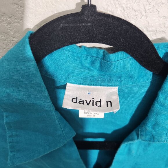 David N Top Womens Turquoise Linen Button Down Blouse Size Medium - Picture 2 of 12